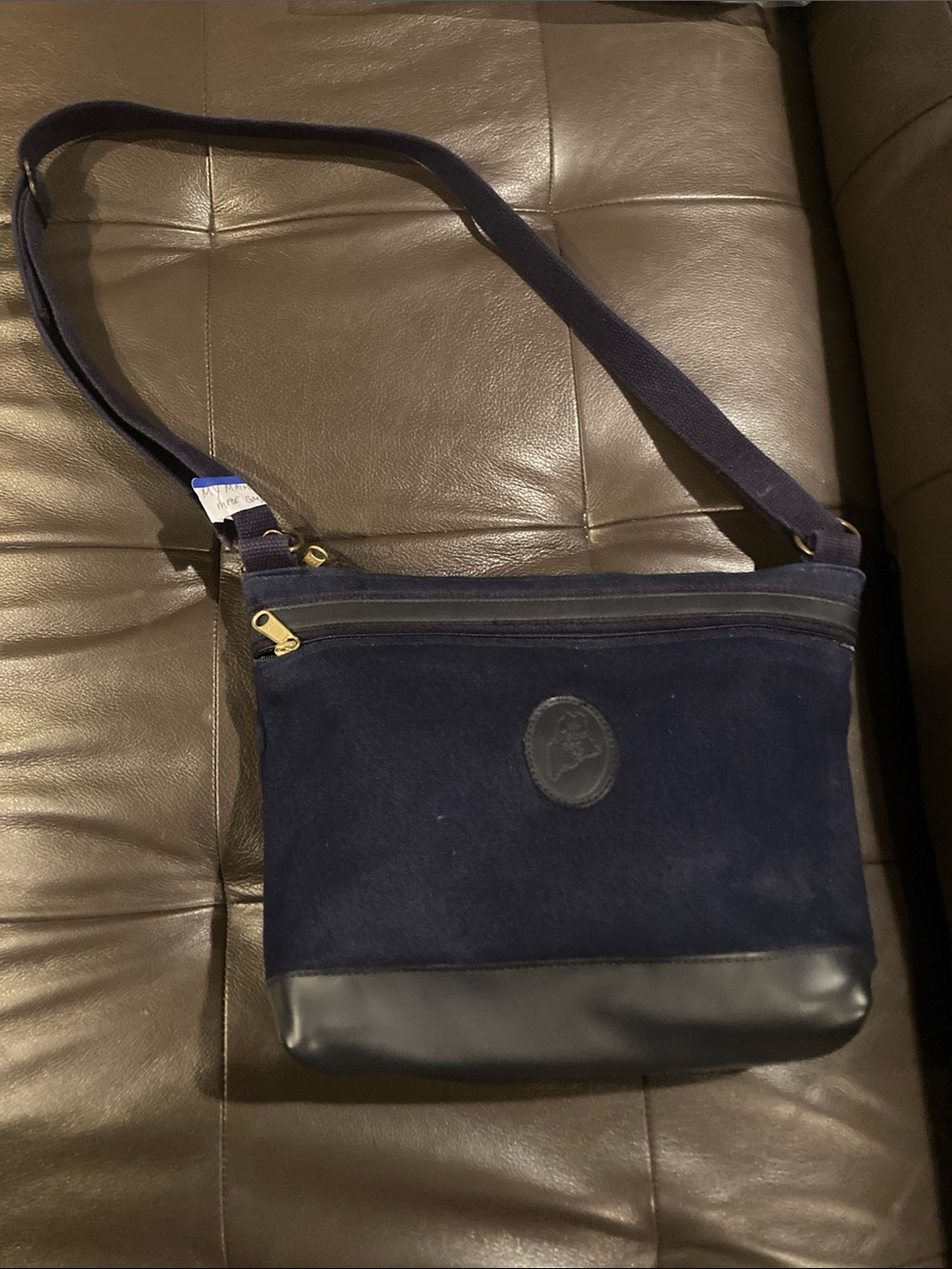 Navy Canvas  Crossbody Bag with Leather Trim. Designed by My Maine Bag, USA
